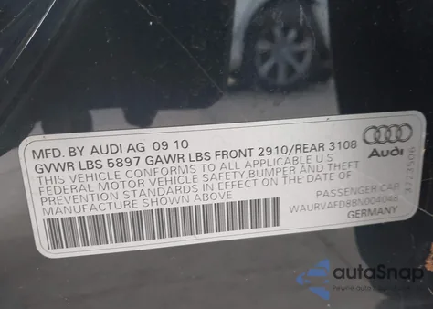 2011 Audi A8 L 4.2 z USA, uszkodzony, nr VIN WAURVAFD8BN004048